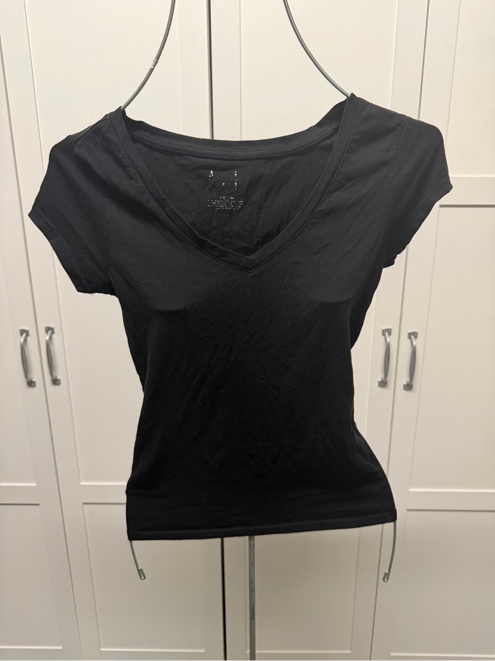 Black V-Neck Short Sleeve Women's Top